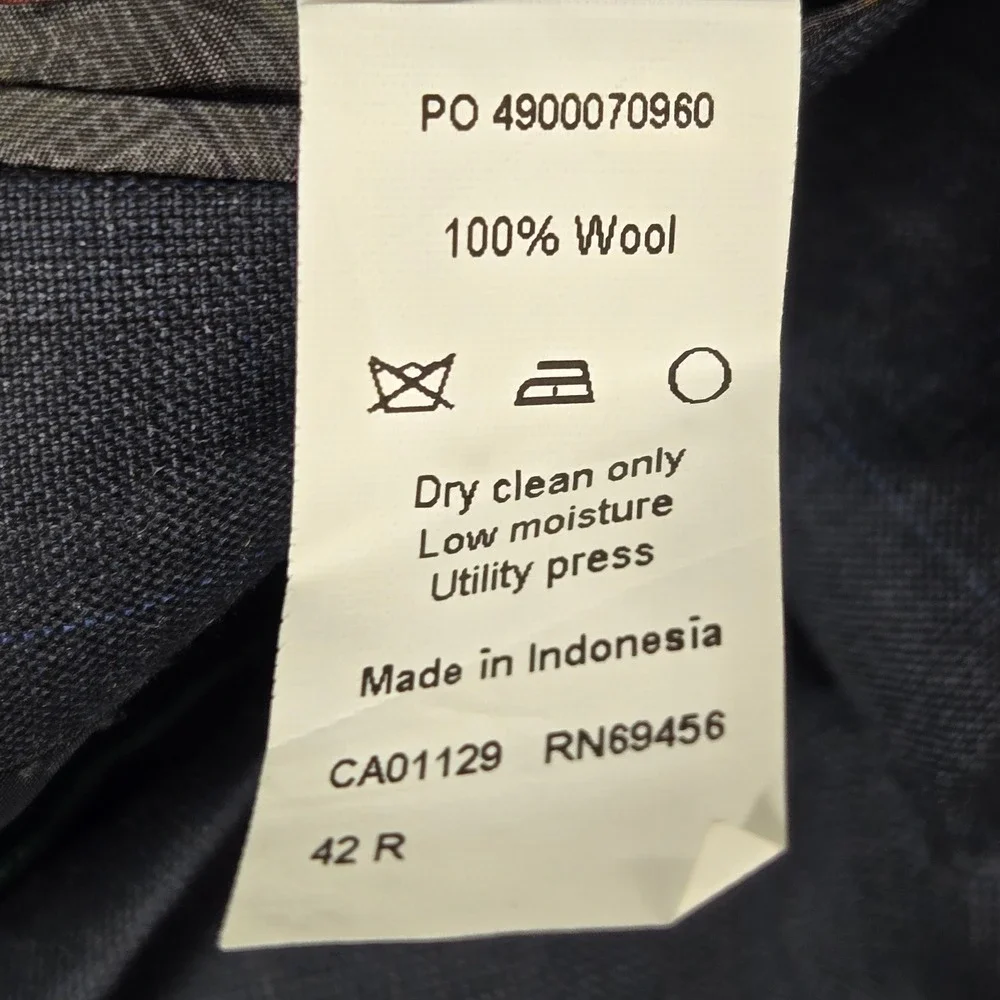 Lauren Ralph Lauren Mens 42R 38x29 Blue Windowpane‎ Check 100% Wool Suit
